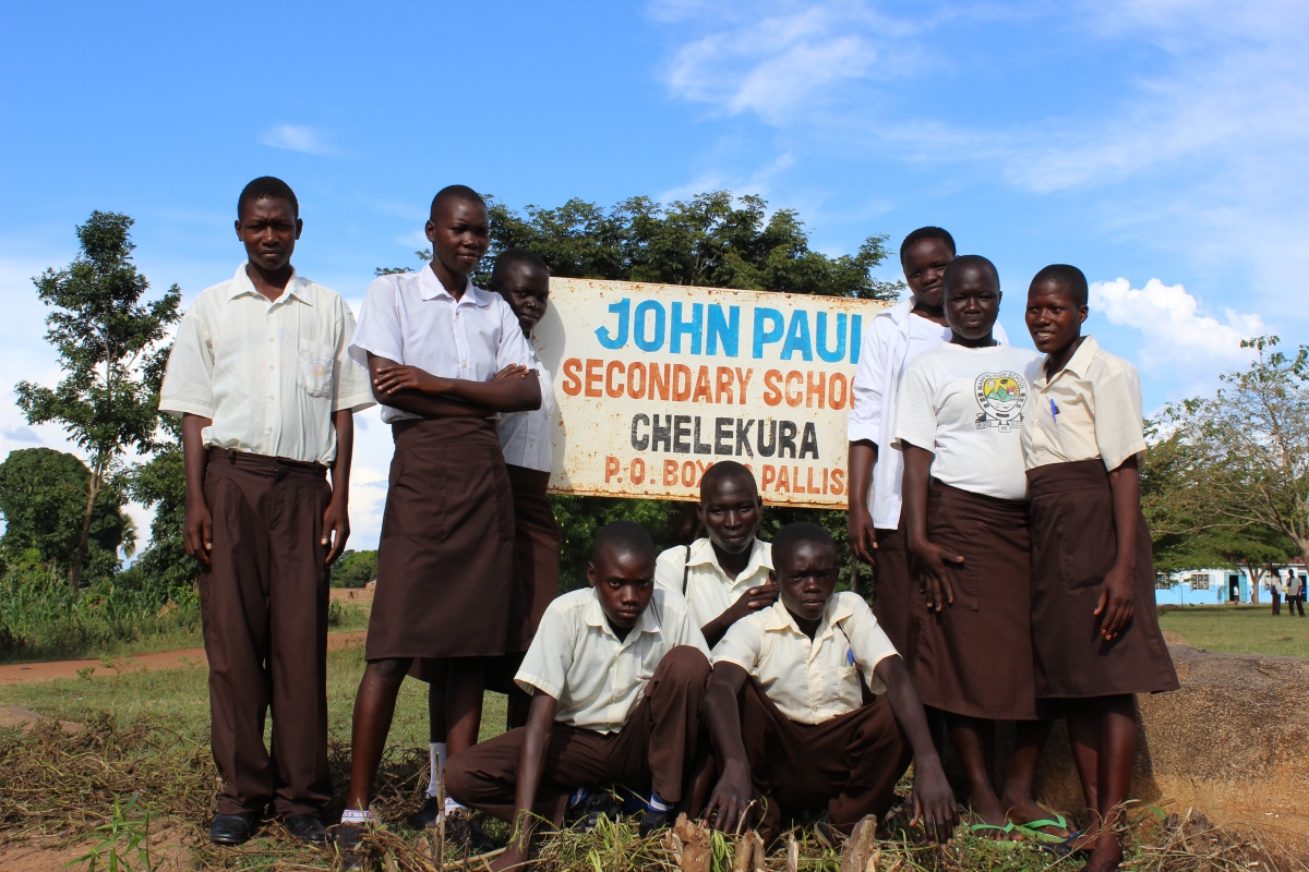 Students in front of school   